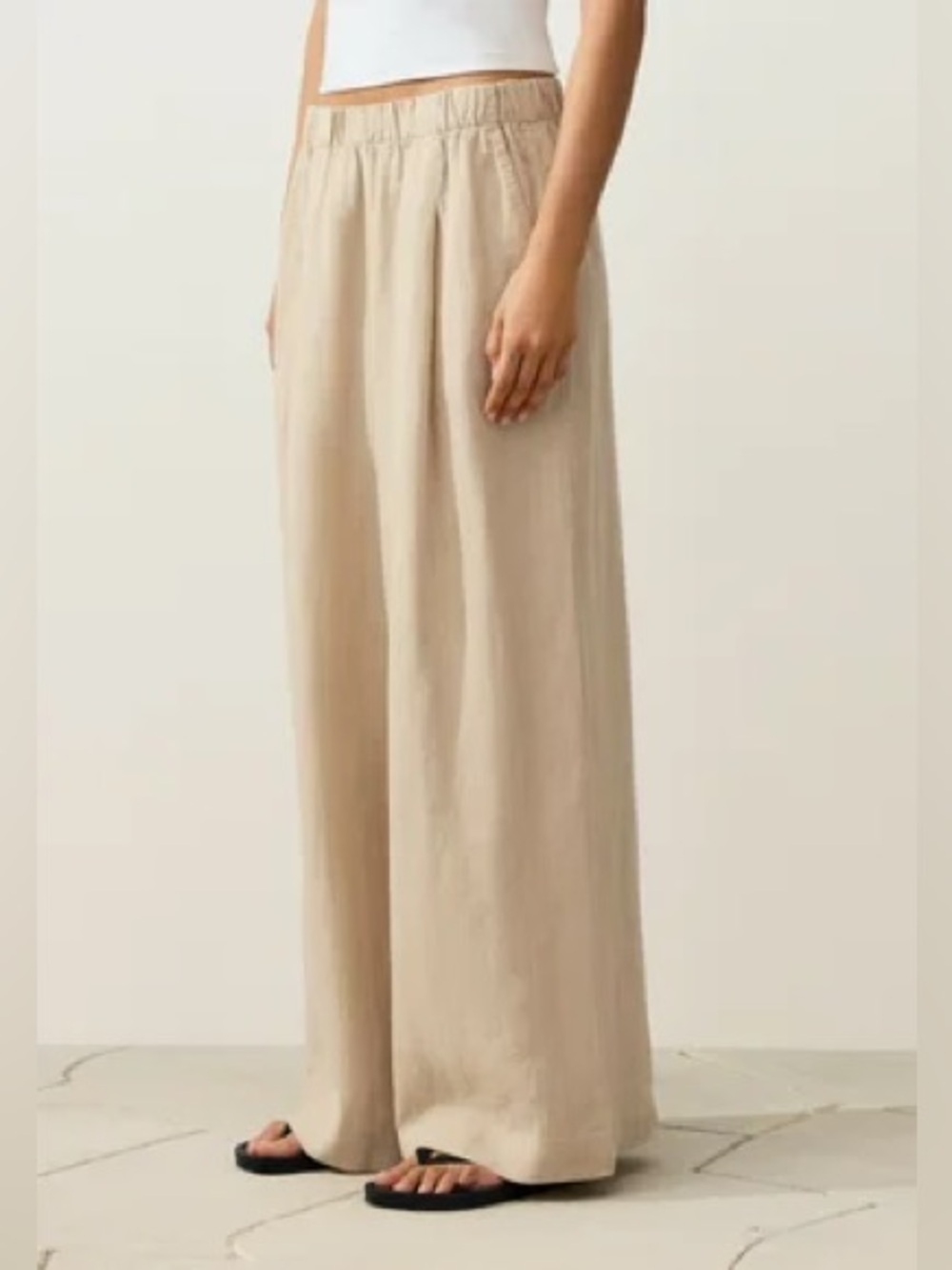 NWOT Bronze Snake Wide Leg Linen Blend Easy Pant in Oatmeal size S